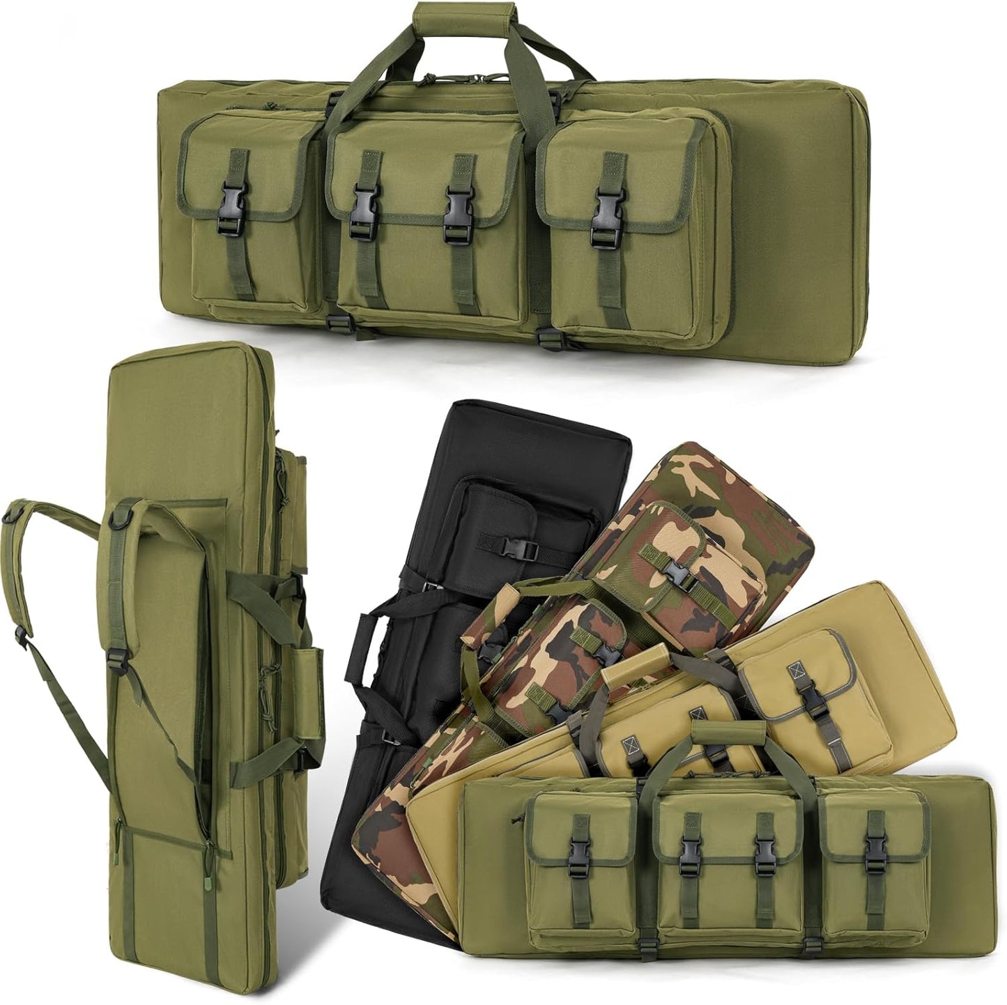 Vardine 32/36/42/48/52 inch Double Rifle Case Soft Bag Gun Case, Perfect for Rifle Pistol Firearm Storage and Transportation, All Around Shooting Range Tactical Rifle Backpack, Indoor Outdoor