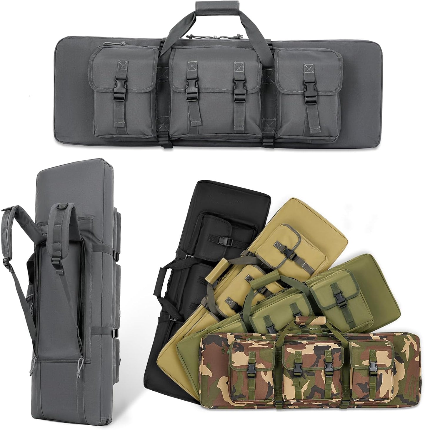 Vardine 32/36/42/48/52 inch Double Rifle Case Soft Bag Gun Case, Perfect for Rifle Pistol Firearm Storage and Transportation, All Around Shooting Range Tactical Rifle Backpack, Indoor Outdoor