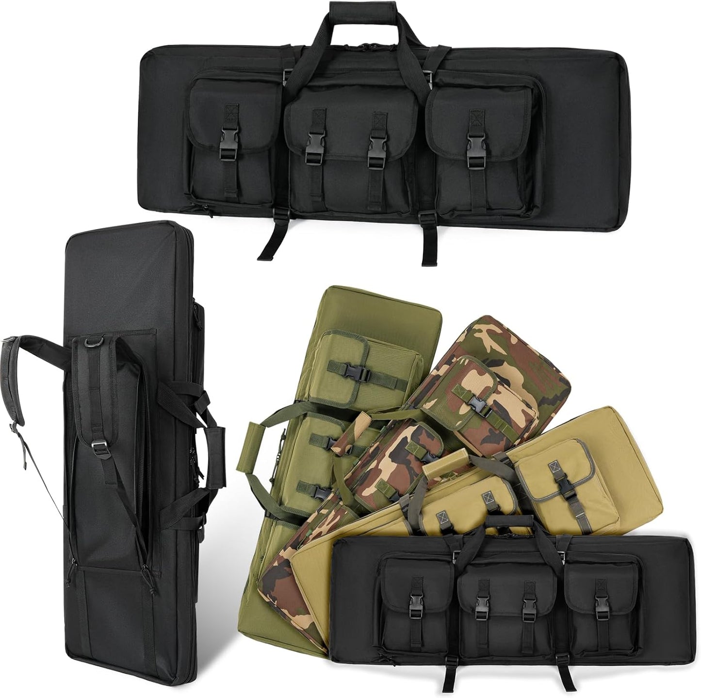 Vardine 32/36/42/48/52 inch Double Rifle Case Soft Bag Gun Case, Perfect for Rifle Pistol Firearm Storage and Transportation, All Around Shooting Range Tactical Rifle Backpack, Indoor Outdoor