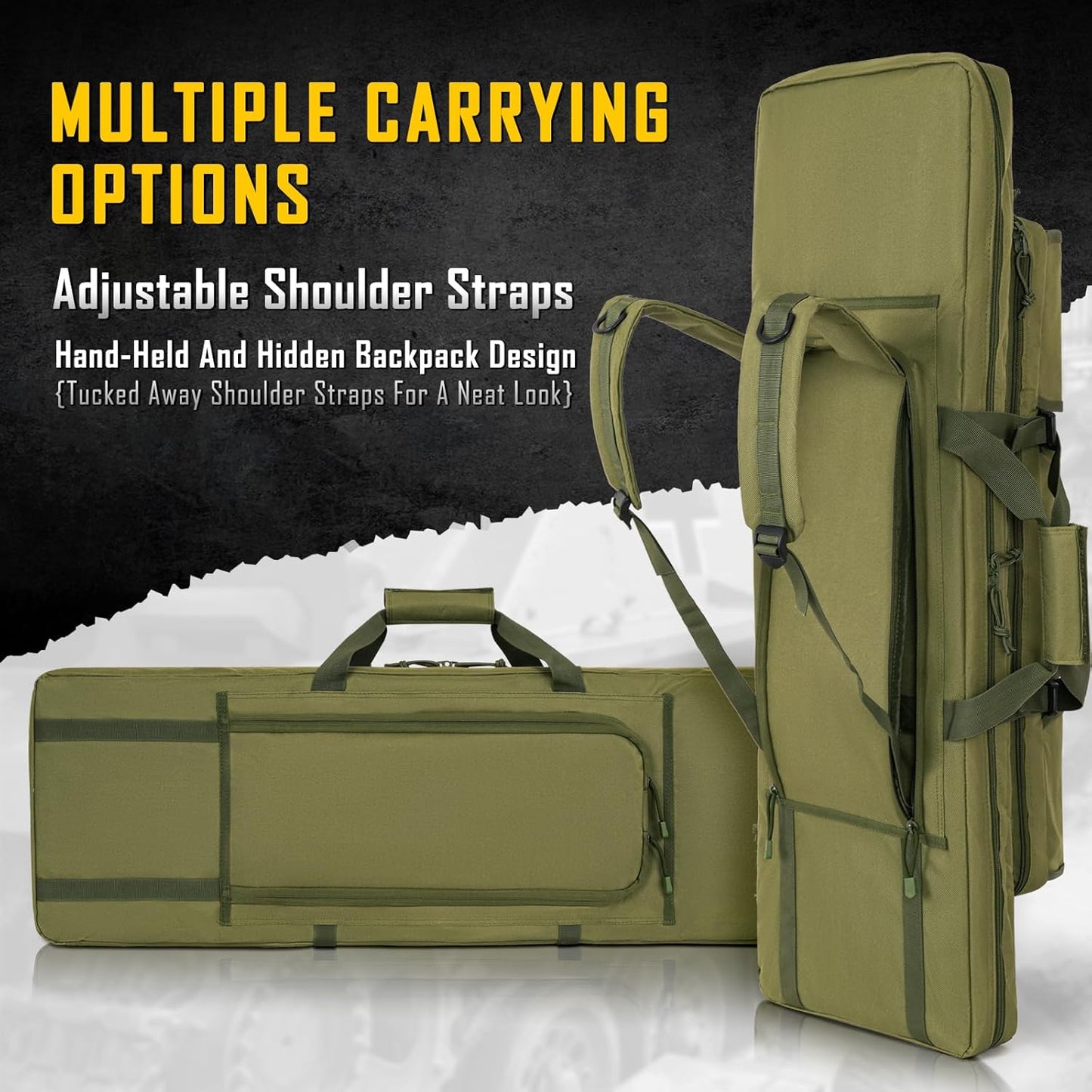 Vardine 32/36/42/48/52 inch Double Rifle Case Soft Bag Gun Case, Perfect for Rifle Pistol Firearm Storage and Transportation, All Around Shooting Range Tactical Rifle Backpack, Indoor Outdoor