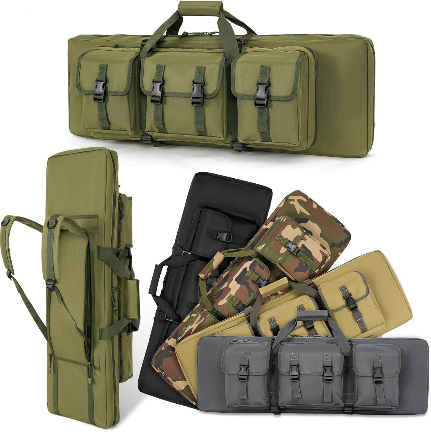 Vardine 32/36/42/48/52 inch Double Rifle Case Soft Bag Gun Case, Perfect for Rifle Pistol Firearm Storage and Transportation, All Around Shooting Range Tactical Rifle Backpack, Indoor Outdoor