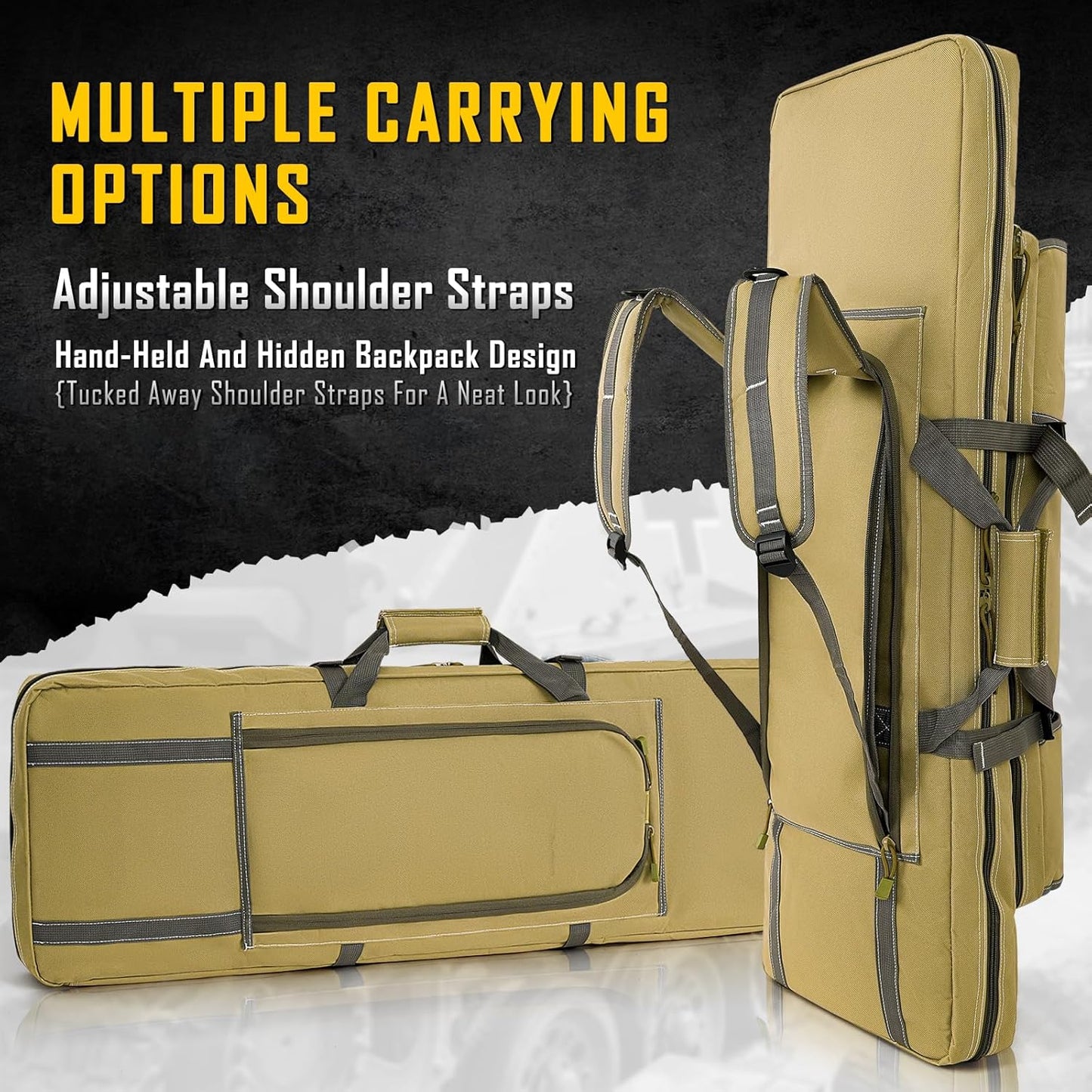 Vardine 32/36/42/48/52 inch Double Rifle Case Soft Bag Gun Case, Perfect for Rifle Pistol Firearm Storage and Transportation, All Around Shooting Range Tactical Rifle Backpack, Indoor Outdoor