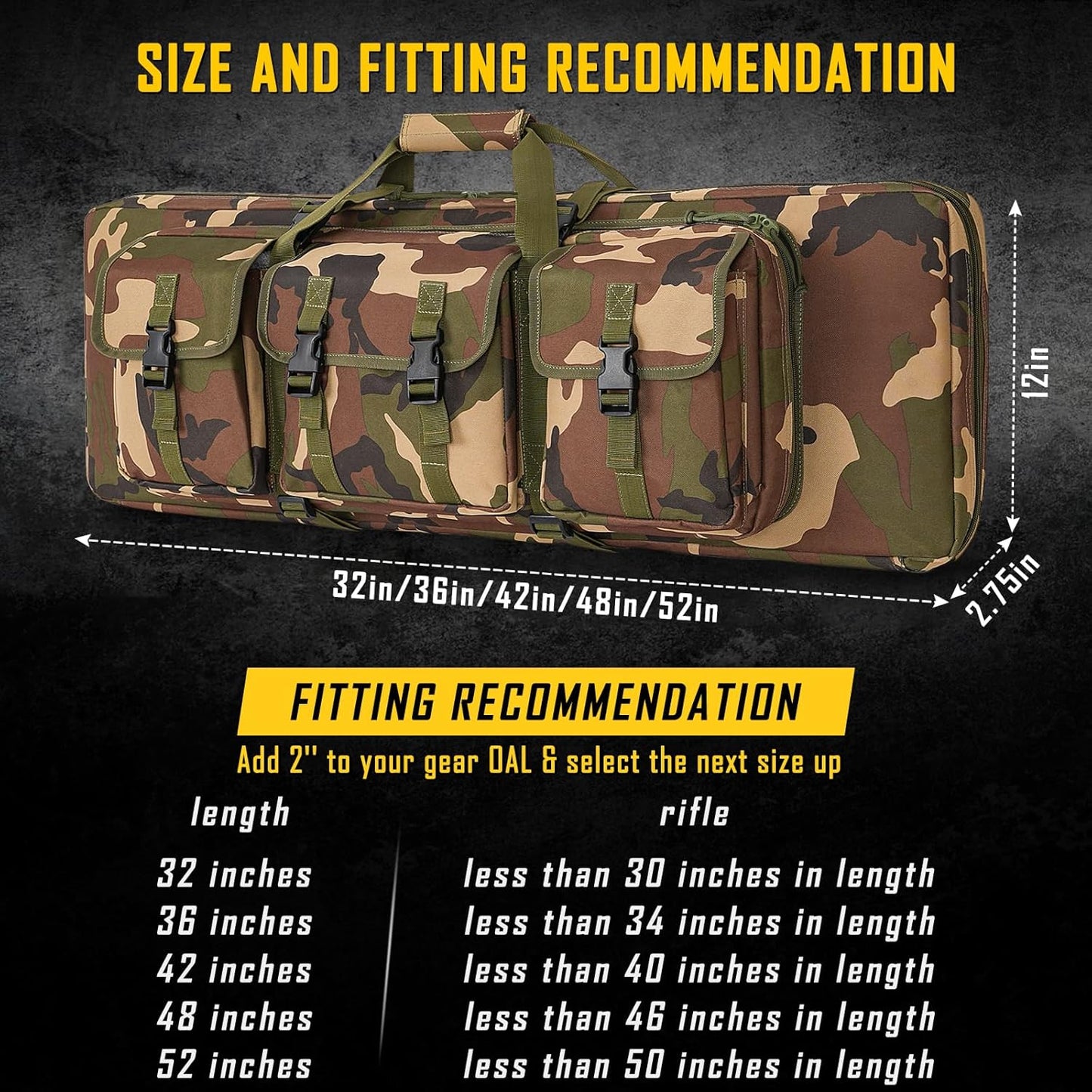 Vardine 32/36/42/48/52 inch Double Rifle Case Soft Bag Gun Case, Perfect for Rifle Pistol Firearm Storage and Transportation, All Around Shooting Range Tactical Rifle Backpack, Indoor Outdoor