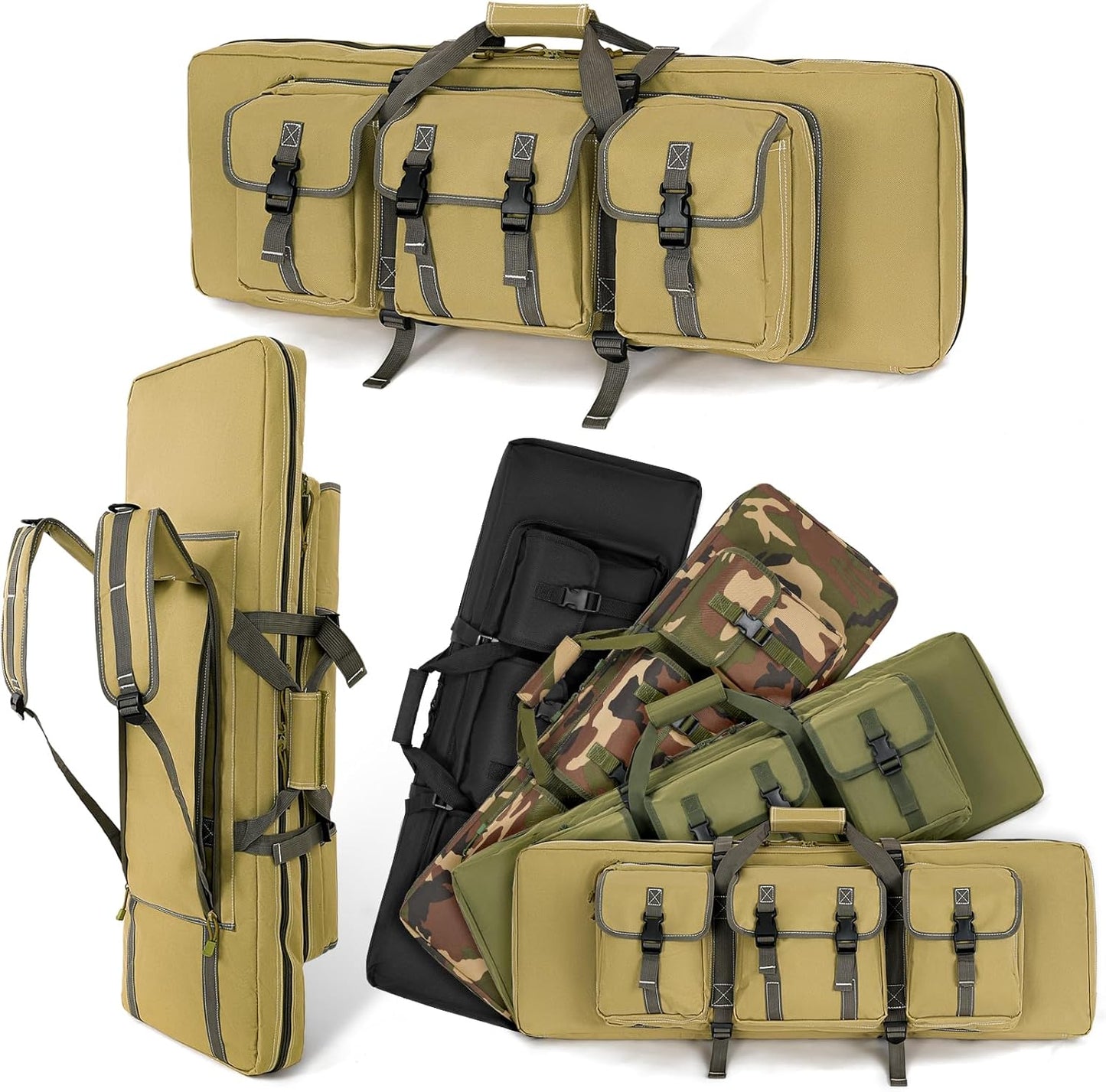Vardine 32/36/42/48/52 inch Double Rifle Case Soft Bag Gun Case, Perfect for Rifle Pistol Firearm Storage and Transportation, All Around Shooting Range Tactical Rifle Backpack, Indoor Outdoor