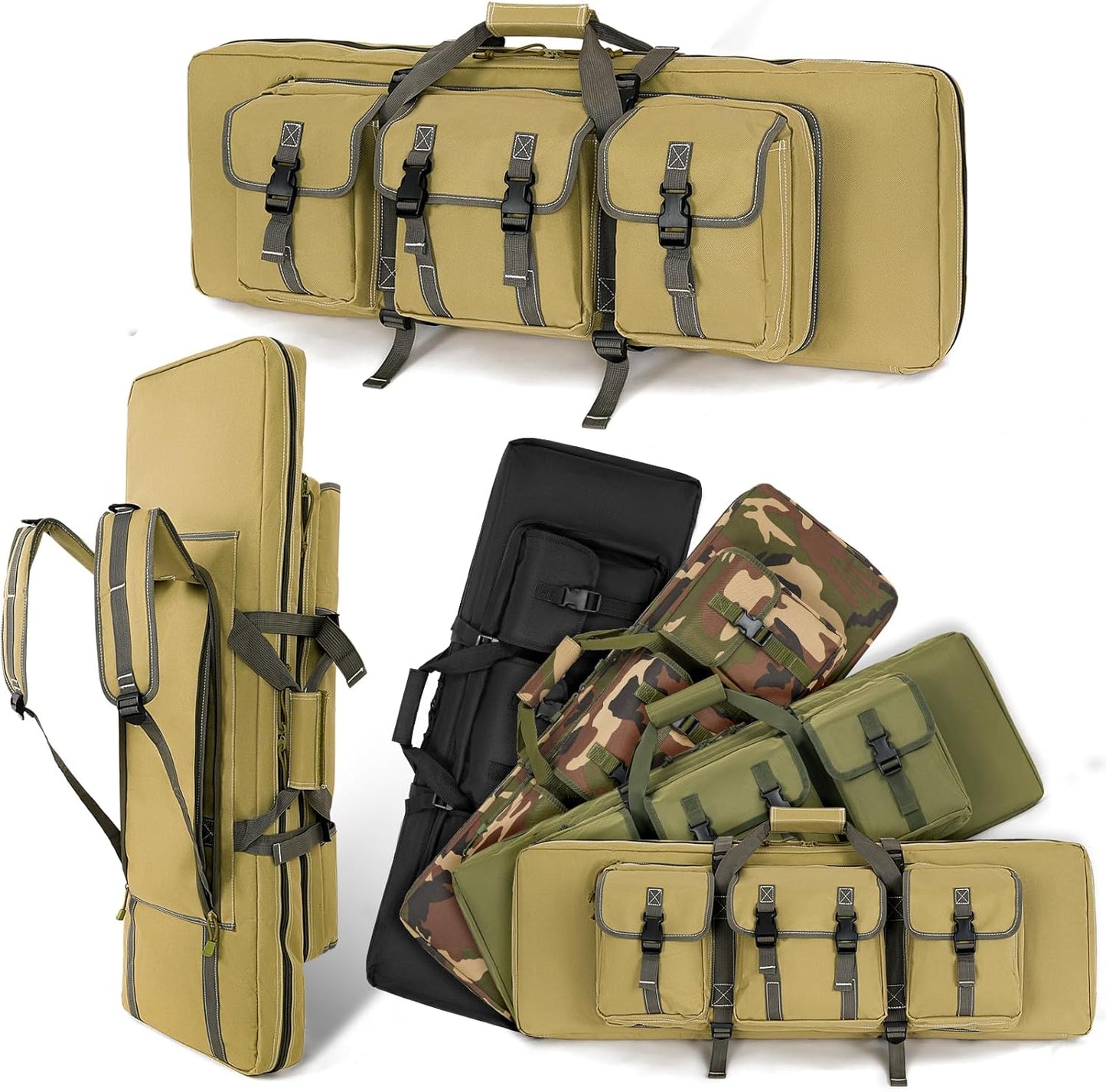 Vardine 32/36/42/48/52 inch Double Rifle Case Soft Bag Gun Case, Perfect for Rifle Pistol Firearm Storage and Transportation, All Around Shooting Range Tactical Rifle Backpack, Indoor Outdoor