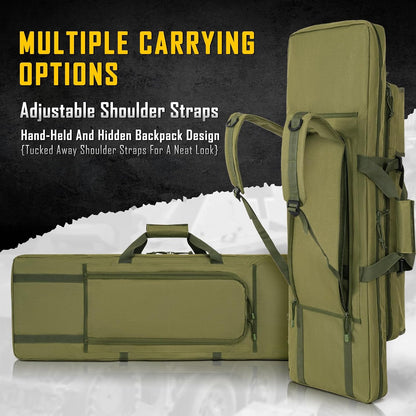Vardine 32/36/42/48/52 inch Double Rifle Case Soft Bag Gun Case, Perfect for Rifle Pistol Firearm Storage and Transportation, All Around Shooting Range Tactical Rifle Backpack, Indoor Outdoor