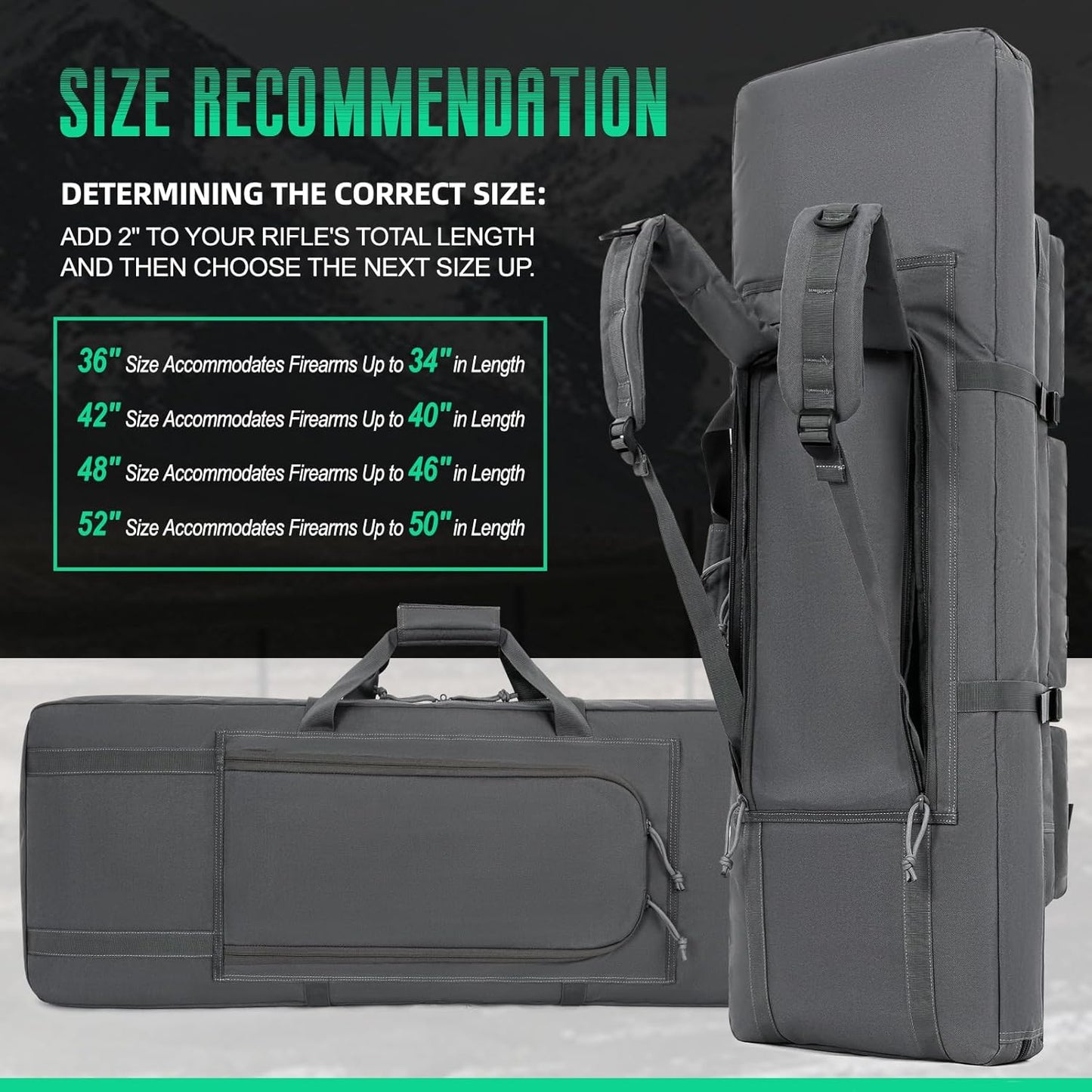 Vardine 32/36/42/48/52 inch Double Rifle Case Soft Bag Gun Case, Perfect for Rifle Pistol Firearm Storage and Transportation, All Around Shooting Range Tactical Rifle Backpack, Indoor Outdoor