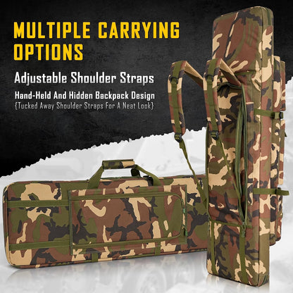 Vardine 32/36/42/48/52 inch Double Rifle Case Soft Bag Gun Case, Perfect for Rifle Pistol Firearm Storage and Transportation, All Around Shooting Range Tactical Rifle Backpack, Indoor Outdoor
