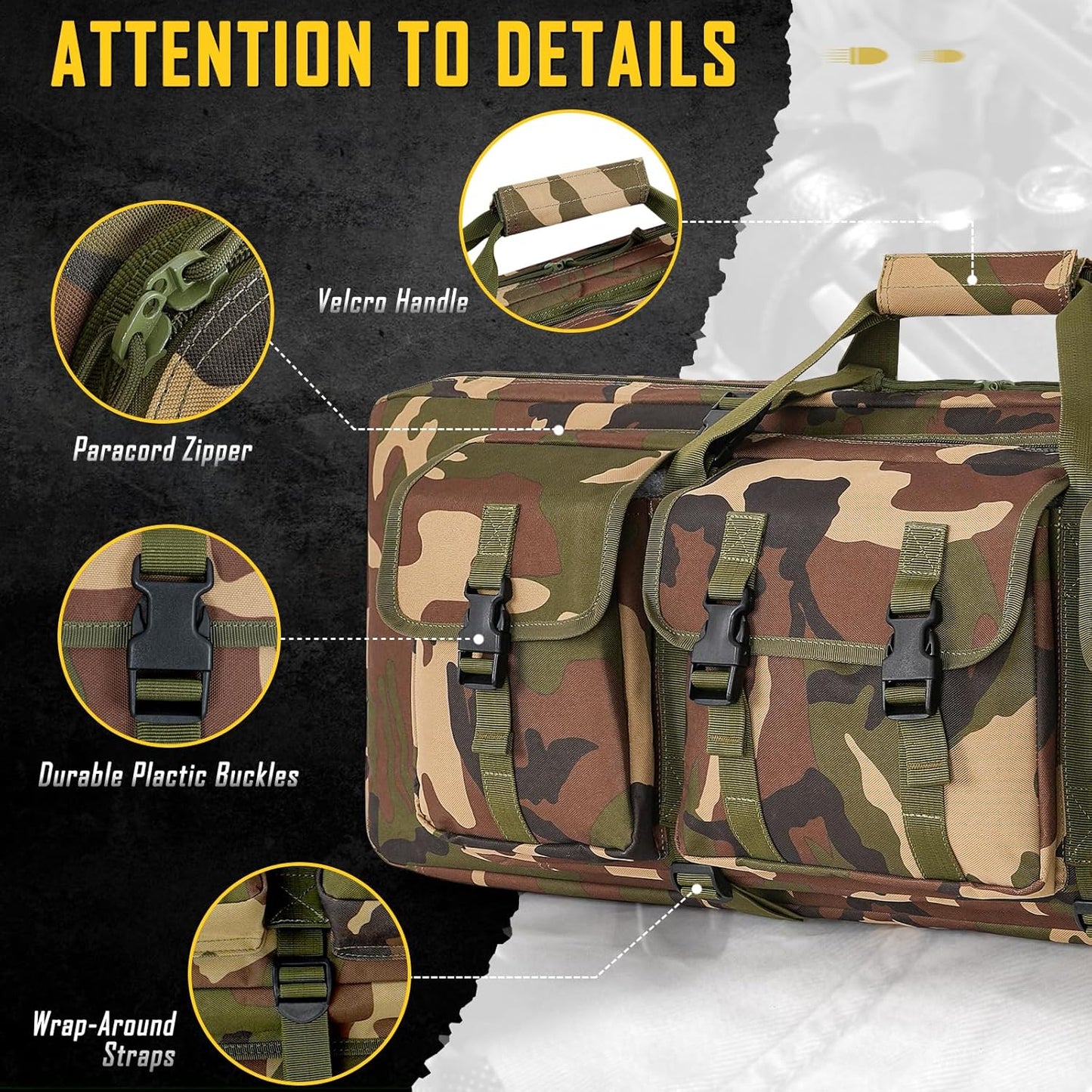 Vardine 32/36/42/48/52 inch Double Rifle Case Soft Bag Gun Case, Perfect for Rifle Pistol Firearm Storage and Transportation, All Around Shooting Range Tactical Rifle Backpack, Indoor Outdoor