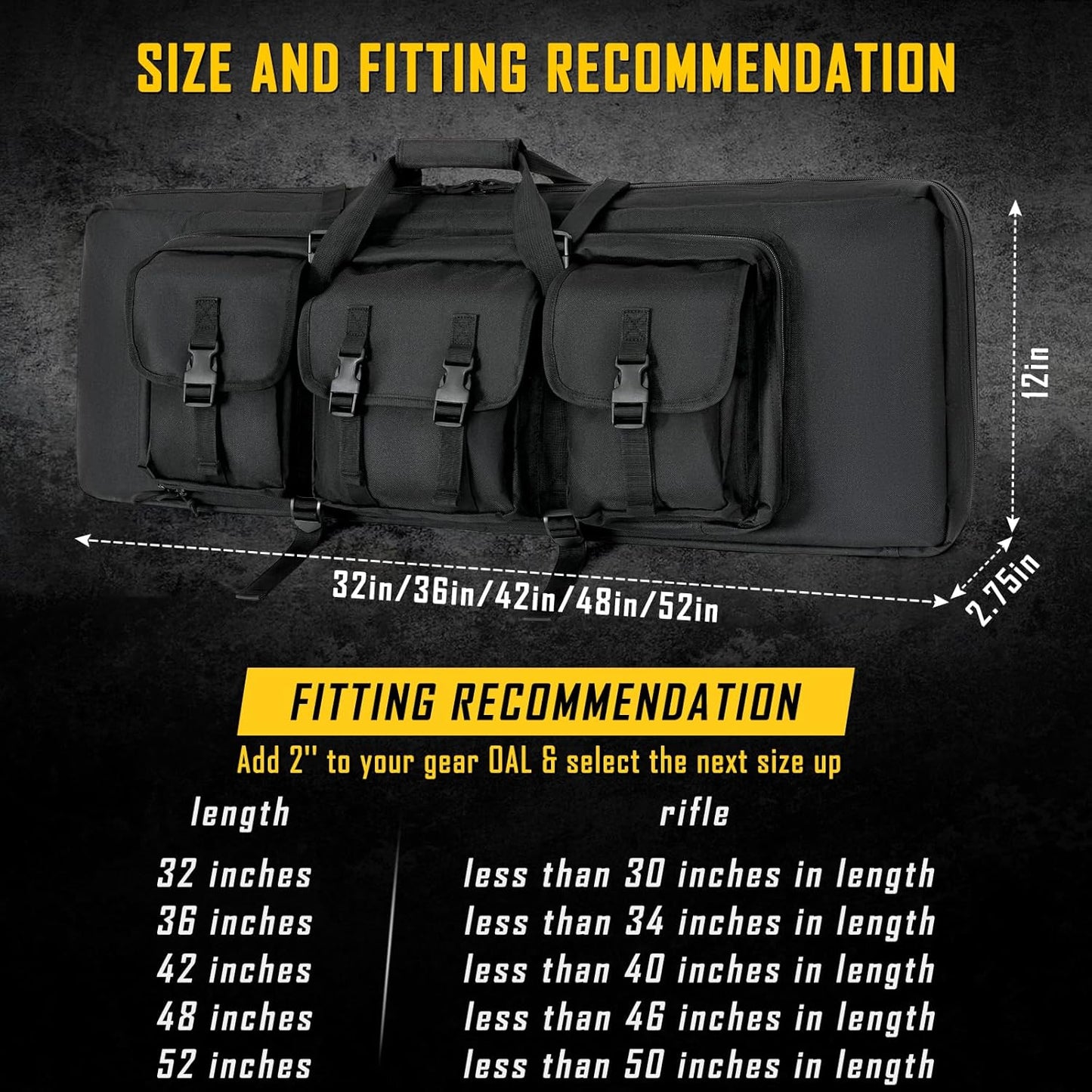 Vardine 32/36/42/48/52 inch Double Rifle Case Soft Bag Gun Case, Perfect for Rifle Pistol Firearm Storage and Transportation, All Around Shooting Range Tactical Rifle Backpack, Indoor Outdoor