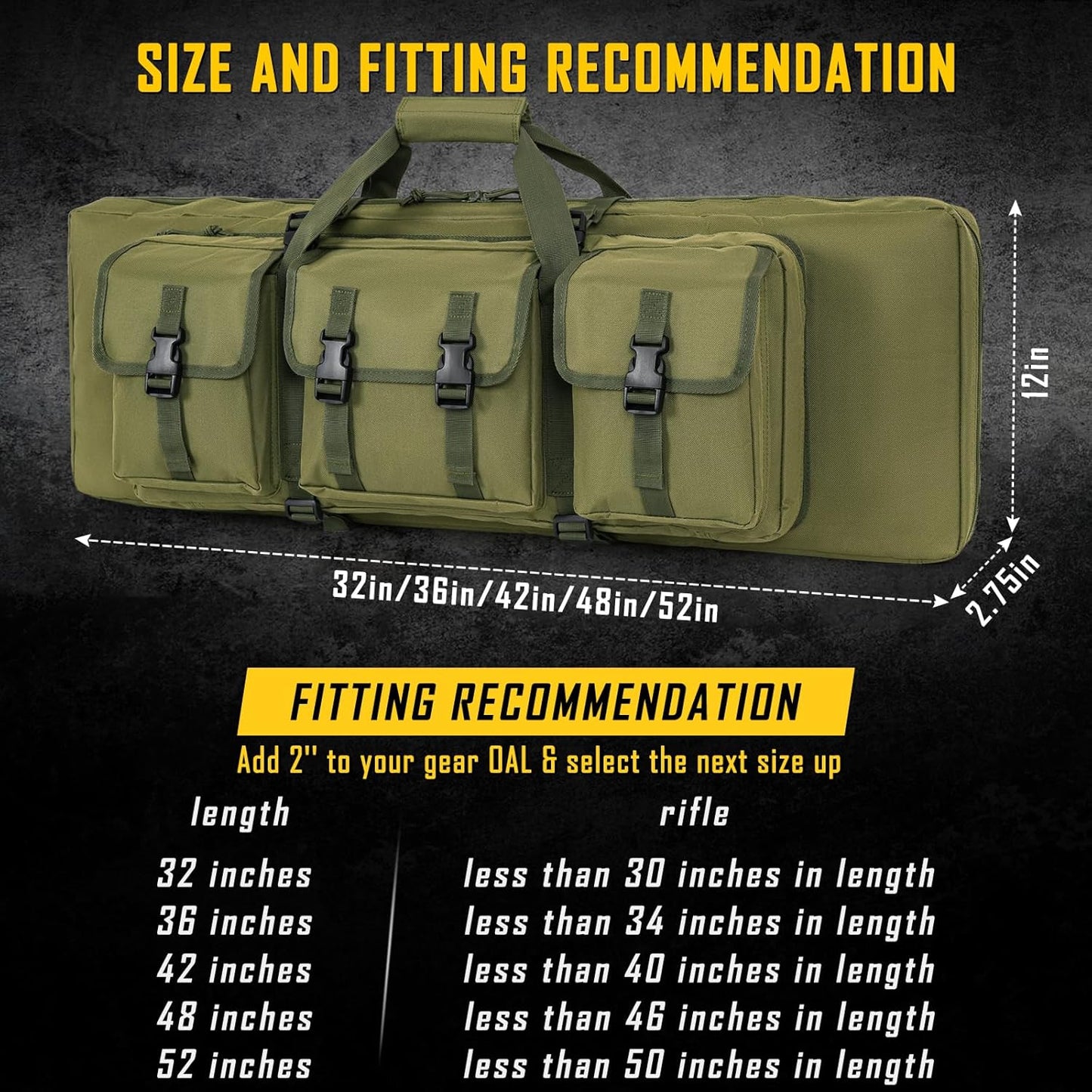 Vardine 32/36/42/48/52 inch Double Rifle Case Soft Bag Gun Case, Perfect for Rifle Pistol Firearm Storage and Transportation, All Around Shooting Range Tactical Rifle Backpack, Indoor Outdoor