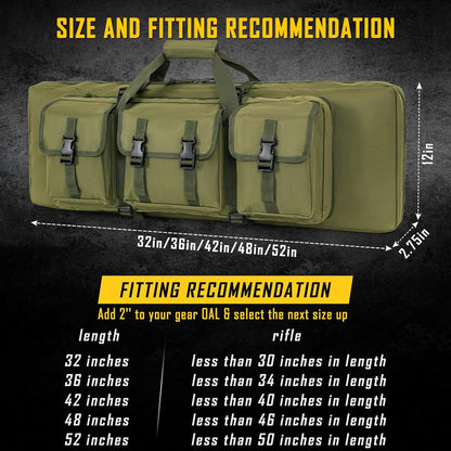 Vardine 32/36/42/48/52 inch Double Rifle Case Soft Bag Gun Case, Perfect for Rifle Pistol Firearm Storage and Transportation, All Around Shooting Range Tactical Rifle Backpack, Indoor Outdoor